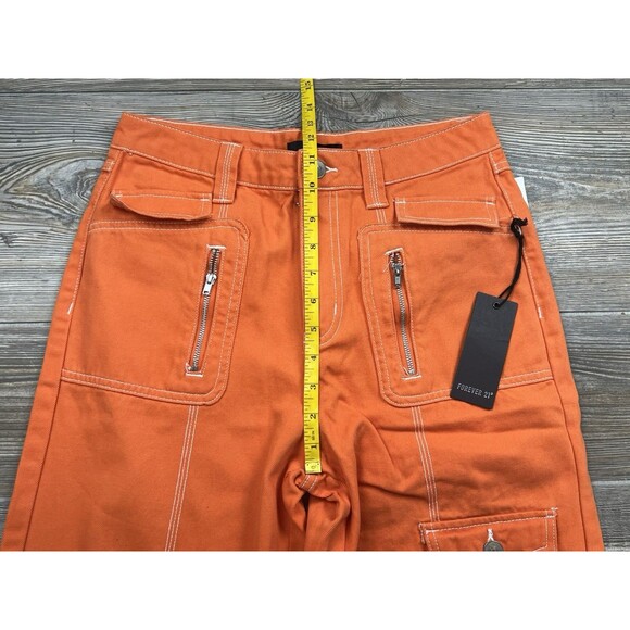 Forever 21 Cargo Pants Women’s M Orange Wide Leg Utility Pockets Streetwear Y2K - Picture 9 of 16